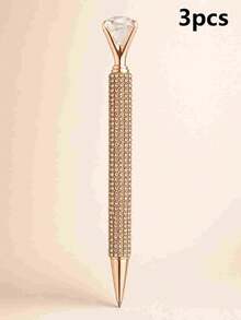 3/1pc Shiny Rhinestone Diamond Ballpoint Pen, Elegant Luxury Metal Barrel Crystal Top Smooth Writing Pen, Wedding Bridesmaid Gift, Office Desk Dorm Campus Stationery School Supplies - Multiple Styles - View 9