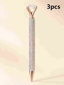 3/1pc Shiny Rhinestone Diamond Ballpoint Pen, Elegant Luxury Metal Barrel Crystal Top Smooth Writing Pen, Wedding Bridesmaid Gift, Office Desk Dorm Campus Stationery School Supplies - Multiple Styles - View 7