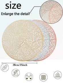 1-6pcs White & Champagne Gold Palm Leaf Pattern Placemats, French Minimalist PVC Embossed Heat-Insulating Table Mats, Valentine's Day Christmas Thanksgiving Decoration Pads - Multicolor - View 3
