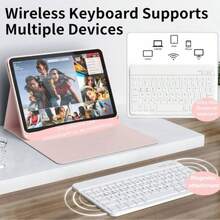 TIANYIMING Keyboard Leather Case Tablet Shell Stand Function Tablet Protective Case + Ultra-Thin Bluetooth Keyboard Grey Tablet Protective Case Compatible With IPad 5th/6th/7th/8th/9th/10th/11th(A16), Pro 11/Pro12.9/Pro13, Air 1/2/3/4/5/6/11/13 /Mini6/7 Galaxy/HonorPad Series Models/XiaomiPad Series Models/RedmiPad Series Models/LenovoTab Series Models/LenovoXiaoxinTab Series Model - Pink - View 2