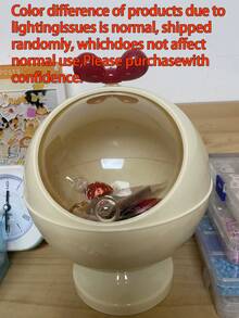 1pc Cream Round Bow Decor Desktop Storage Box, Cute Style Smooth Plastic, Spherical Shape, Flip Top Opening Detail, Cosmetic & Jewelry Display Organizer, Ideal Christmas Gift, Bedroom Vanity Table Home Use - Multicolor - View 11