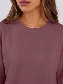 Speed mate Women's Oversized Drop Shoulder Sweatshirt - Solid Color Long Sleeve Crewneck Pullover Top For Fall Winter | Casual Loose Fit Sporty Sweatshirts - Red Violet - View 3