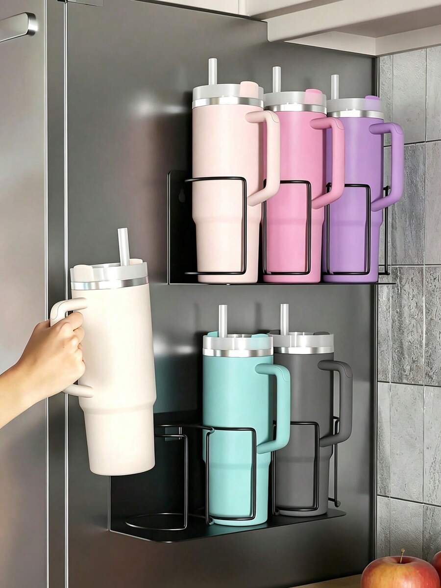 Multifunctional Magnetic Cup Holder Space-Saving Design 3-Tier Refrigerator Storage Rack Suitable For Cups, Glassware And Water Bottles Strong Magnetic Base Perfect For Kitchen And Bathroom Storage Modern Kitchen Accessory