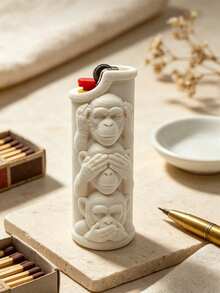 Three Monkeys Lighter Case 3D Printed Creative Cool See No Evil Hear No Evil Speak No Evil Monkey Lighter Shell Men's EDC Christmas Father's Day Creative Gift Boyfriend Birthday Gift (Shell Only, Suitable For Bic Lighter) - Multicolor - View 5