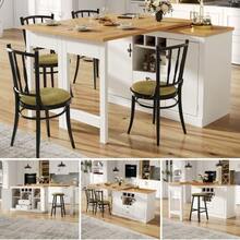 High-Quality Extendable Bar Table With 360° Swivel Function And Storage, Adjustable Length From 120-180cm, Living Room, Dining Room, Home Office, Black Extendable Design Standing Table, White - Natural + White + MDF - View 5