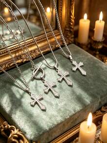 1 buah Kalung Liontin Salib Totem Rune Minimalis Klasik Stainless Steel Vintage, Unisex, Cocok untuk Pemakaian Sehari-hari, Liburan, Mewah, Sederhana dan Serbaguna - Perak - View 2