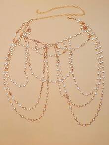 1pc New Multi-Layer Tassel Shoulder Chain Body Jewelry, Minimalist Luxury Elegant Bridal Wedding Dress Evening Gown Accessory For Women - Gold - View 5