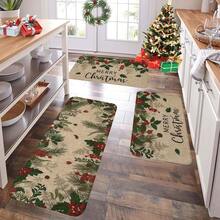 1/2/3pcs Christmas Theme Kitchen Rugs, Flannel Kitchen Rugs, Soft Comfortable Absorbent Non-Slip Machine Washable With Non-Slip Backing, Suitable For Multiple Scenes: Entryway, Living Room, Bedroom, Kitchen, Dining Room, Bathroom, Laundry Room, Hallway, Christmas Holiday Home Decor Floor Mat - Multicolor - View 4