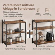 SONGMICS Küchenregal, Standregal, Mikrowellen-Regal, 6 Ablagen, 6 Haken, Stahlrahmen, braun-schwarz - Retro-Farbe - Übersicht 6