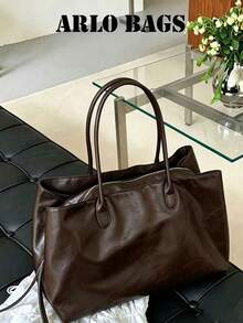 Minimalist Tote Bag With Clean Silhouette, Built-In Zippered Compartment For Organized Storage, Large Capacity Open Main Compartment, Long Handle And Shoulder Strap Design, Relaxed Commuter Style Tote Bag, Suitable For Workplace, Campus, Short Trips, Can Store Multiple Personal Items, Aesthetic Shoulder Bag, Niche Popular Versatile Travel Bag For Women - Coffee - View 7