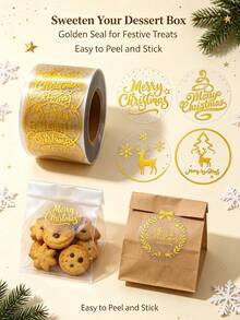 1000PCS/2ROLL Gold Foil Merry Christmas Round Stickers Roll, Self‑Adhesive Labels For Gift Sealing Decor - Multicolor - View 7