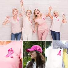 Pink Ribbon Breast Cancer Awareness Education Pin With Gold Safety Pin, Satin Small Breast Health Support Ribbon For Pink October, Fundraising, Charity - Multicolor - View 5