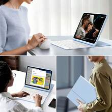 TIANYIMING Casing Kulit dengan Keyboard dan Fungsi Stand untuk Tablet, Pelindung Tablet Ultra Tipis + Keyboard Bluetooth Warna Abu-abu, Kompatibel dengan iPad Generasi ke-5/6/7/8/9/10/11 (A16), Pro 11/Pro 12.9/Pro 13, Galaxy Air 1/2/3/4/5/6/11/13/Mini 6/7/HonorPad/XiaomiPad/RedmiPad/LenovoTab/LenovoXiaoxinTab - Baby Blue - View 4