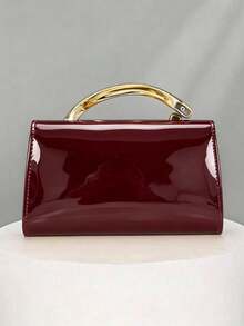 Fashionable Metal Decor Mini Clutch, Elegant Glossy Metal Strip Accents, Luxurious Texture, Suitable For Evening Gowns, Weddings, Parties, Includes Metal Chain - Burgundy - View 7