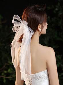 1pc Bridal High-End French Minimalist Ethereal Wedding Registration Veil - White - View 3
