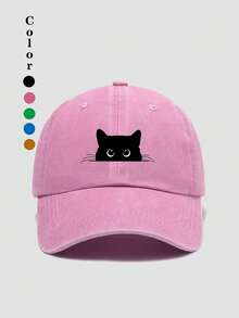 1"Black Cat Print" Baseball Cap, Washed Baseball Hat, Outdoor Casual Sun Hat, Unisex - Black Cat Print - View 7