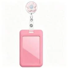 1 Set Exquisite Dopamine Pink Floral Nurse ID Badge Retractable Reel Clip With Horizontal Slide Card Holder, Gift For Doctors, Nurses, Teachers, Students, Office Staff - D - View 12