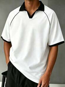 ZYNTH BALENO Men's Summer Fashion Letter Contrast Color Loose Raglan Sleeve Crew Neck Short Sleeve T-Shirt, Suitable For Gym, Outdoor Sports - White - View 5