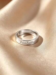 [ZzAi Custom]1pc Personalized Customized Ring, Plain Band Fashion Ring, Customizable Text, As A Love Gift, Also As A Matching Ring, A Ring Of Love - Multicolor - View 2