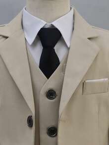 Young Boy 4-Piece Formal Suit Set With Tie, Suitable For Weddings, Birthday Parties, Anniversaries And Baptism Ceremonies - Khaki - View 9