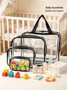 6/3/1pc 3 Sizes Black Transparent PVC Storage Bags, Portable Zipper Children's Toy Storage Bags With Handle, Baby Room Waterproof Storage Bags - Multicolor (Black) - View 1