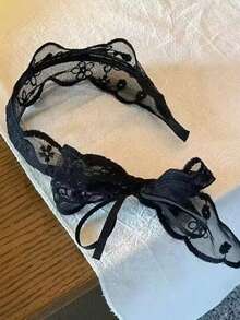 1pc Lace Bow Headband, French Mesh Bow Lace Wide Band Headband Women Pastoral Style Ribbon Headpiece Premium Hair Accessory - Multicolor - View 6