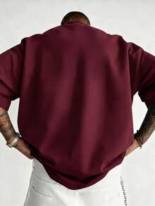 Men's Vintage Pattern T-Shirt, Versatile Print, Breathable Knit Fabric, Suitable For Daily Wear - Burgundy - View 3