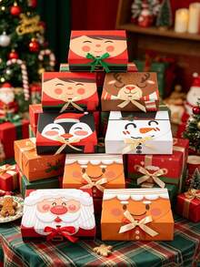 62/56pcs Exquisite Christmas Cartoon Theme Gift Box Set, Holiday Gift Party Atmosphere Gift Box, With Ribbon Christmas Gift Box, Christmas Gift Packaging Box, Including Santa Claus, Snowman, Reindeer, Gingerbread Man, Elk And Other Patterns, Exquisite Design, Suitable For Christmas Party, Christmas Decoration - Multicolor - View 5