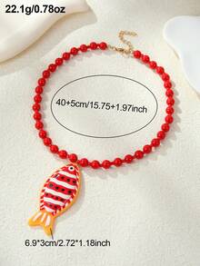 NAIZHU 1/2pcs Fashion Creative Red Crab & Fish Long Necklace, Suitable For Women's Daily, Party, Vacation Accessory - Red - View 6