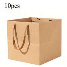 5pcs/10pcs Kraft Paper Gift Bags With Floral Design And Ribbon Handles, Bulk Pack, Brown Kraft Paper Shopping Bags, Wedding Birthday Party Favor Bags, Square Brown - Square Gift Bag (without Windows) - View 17