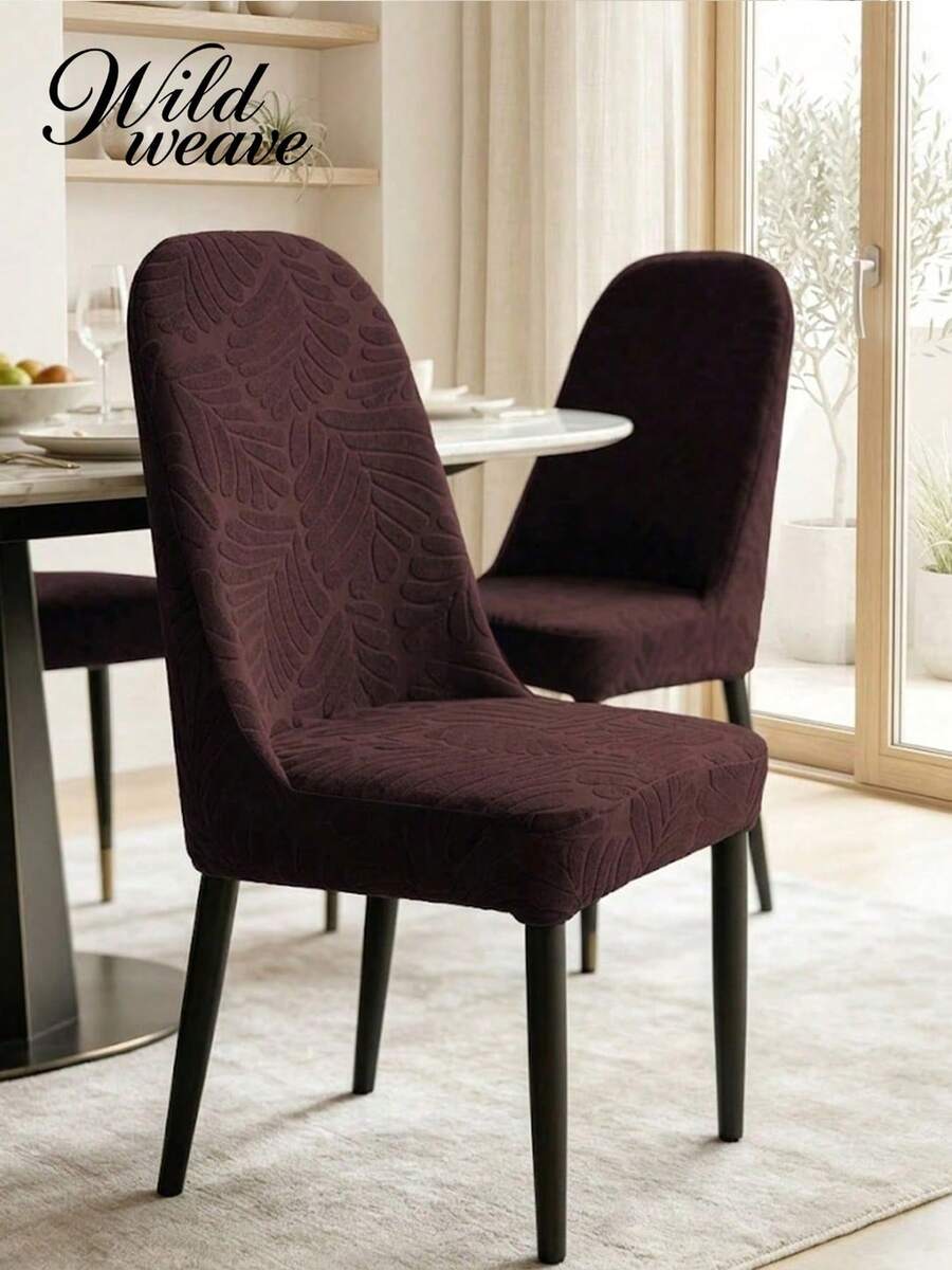 1/2/4pcs Jacquard Solid Color Chair Covers, Modern Minimalist Jacquard Velvet Stretch Full Cover Elastic Suitable For All Seasons