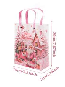 3pcs Christmas Theme Plastic Gift Bags, Santa Claus Reindeer Sleigh Pattern Christmas Party Gift Packaging Bags, Christmas Theme Party Decoration Bags - Multicolor - View 6