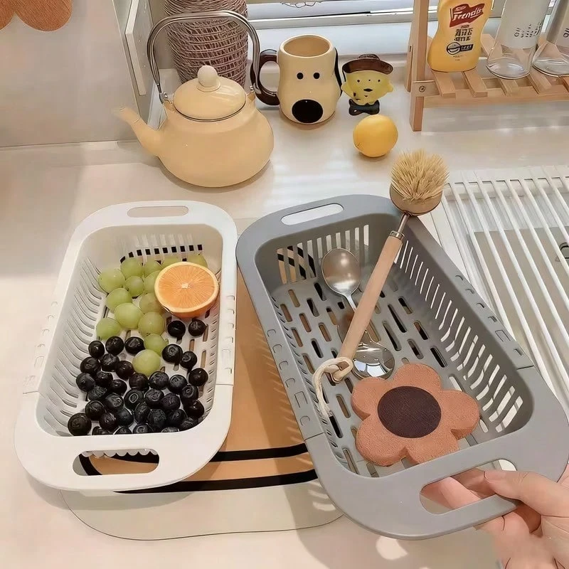 Expandable Sink Strainer Basket, Adjustable Sink Colander With Handle, Retractable Plastic Filter Basket, Suitable For Washing Vegetables And Fruits, Kitchen Food Preparation And Storage - View 1