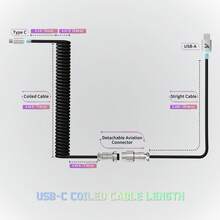 ATTACK SHARK C01 Ultra RGB Coiled Keyboard Cable, Professional Custom USB-C Aviator Cable, Suitable For Gaming Keyboards, Stable Double-Layer Braided Design, 2m Type-C To USB-A Ultra High Speed, Detachable Metal Aviator Connector, Suitable For PC Gamers - Multicolor - View 7