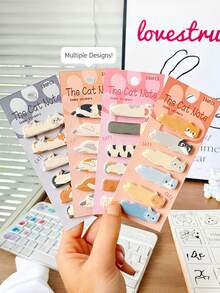 4 Sets/24 Styles Creative Cartoon Cat Index Sticky Notes, Cute Cartoon Desktop Memo Notes, Adhesive Marker Classification Stickers, Used For Marking, Classification, Note-Taking, Etc., Random Styles - one-size - View 3