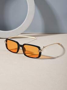 1 PC Men's Retro Square Fashion Glasses Lightweight Metal Temples Solid Color Lens Eyewear For Daily Travel Vacation With Glasses Box - Multicolor - View 5