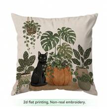 4pcs/1pc Green Plant Cat Pattern Pillow Case Without Insert, Single-Sided Printed Pillow Case, Suitable For Living Room Bedroom Home Decor, All-Season Pillow Case - Multicolor - View 16
