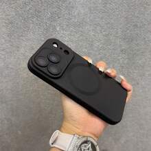 磁吸金屬漆手機殼，適用於 iPhone 18 Pro Max 17e 16 15 14 13 12 11 Pro Plus，相機保護，支援無線充電 TPU 軟殼 - 黑色 - 查看 5