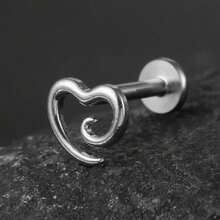 1 buah anting tindik labret titanium ASTM F136 berbentuk hati berputar, berongga, filigran, dan datar di bagian belakang untuk anting helix, conch, dan tragus. - Utas Internal - View 9