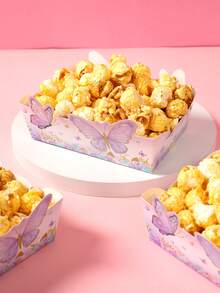 12pcs Butterfly Paper Tray, Happy Birthday Purple Butterfly Disposable Food Containers, Popcorn Bucket, Food Tableware Food Boxes, Babe Shower Gender Reveal Party Decor, Home Kitchen Party Table Decorations - View 5