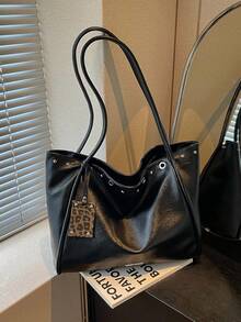 New Fashionable Large-Capacity Women's PU Tote Bag With Stud Accents-Casual, Versatile, Shoulder Commuter Bag And Handbag - Black - View 6