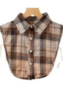1pc Plaid Fake Collar For Women, Autumn/Winter Versatile Decorative Collar, Half-Shirt Style Sweater Inner Layer, Multi-Functional Casual Fake Collar - Multicolor - View 2