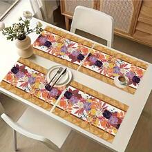 1/4/6pcs Autumn Series Vintage Floral Maple Leaf Border Pattern Printed Placemats, Heat-Resistant Table Mats For Home Kitchen, Table Protection, Kitchen Dining Table, Party Decor - Multicolor - View 8