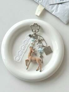 Deer Keychain Pendant Lace Pearl Bow Bag Charm Korean Sweet Clover Backpack Hanging Chain Y2K Girl Style Gift - Multicolor - View 3