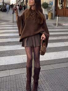 Women's Sleeveless Knit Pullover Sweater, Regular Fit, Fashionable Brown Cape-Style Top, Suitable For Autumn/Winter Casual Wear - Brown - View 3