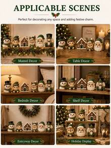 1/6pcs Vintage Christmas Figurines Set, Rustic Snowman Fairy Reindeer Santa Nutcracker & Gingerbread House Tabletop Decorations, Farmhouse Xmas Decor For Mantel, Shelf, Entryway, Bedside Table, Holiday Display & Winter Home - Multicolor - View 6