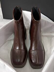 Sepatu Bot Ankle Hak Tinggi Vintage Inggris untuk Wanita, Sepatu Bot Hak Tebal Serbaguna Ujung Persegi Baru Musim Gugur/Dingin - Coklat - View 2