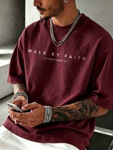 Men's Vintage Pattern T-Shirt, Versatile Print, Breathable Knit Fabric, Suitable For Daily Wear - Burgundy - View 2