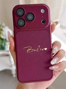 [Kustom] Casing Ponsel Kulit Sintetis Minimalis dengan Ukiran Huruf Kustom, Kompatibel dengan iPhone 18 17 Pro Max 17 Pro 16 15 14 13 12 Pro Max, Casing Pelindung Tahan Guncangan - Burgundy - View 3
