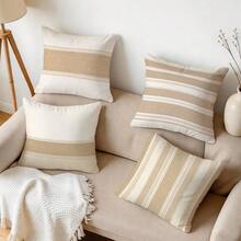 4pcs Farmhouse Style Horizontal & Vertical Striped Minimalist Pattern Pillow Covers, Single-Sided Printed Pillow Covers, Suitable For Living Room, Bedroom, Home Decor, All Season Pillow Covers - Multicolor - View 10